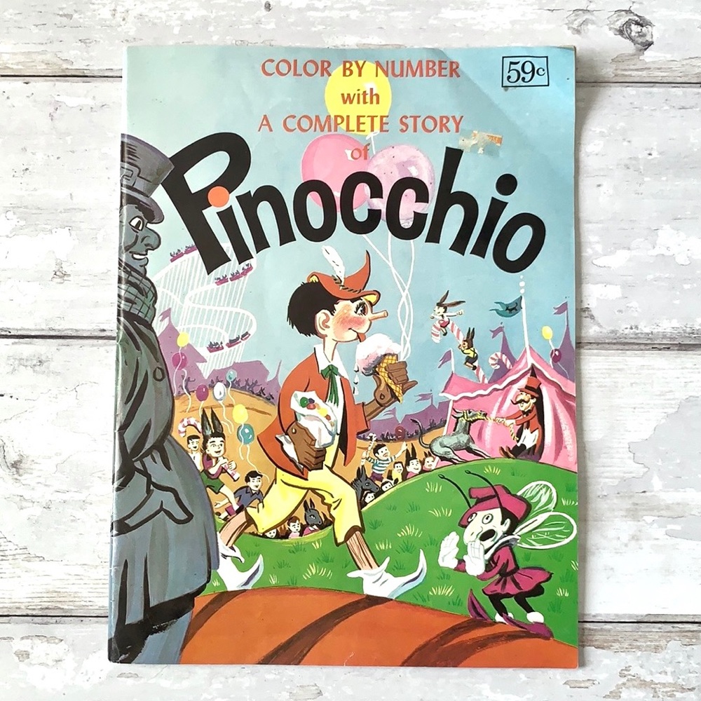 Vintage Disney Pinocchio Color by Number Coloring Book Kids Retro